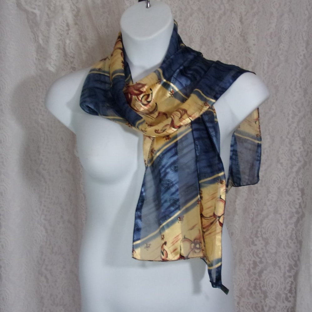 Oblong Scarf Of Navy Blue/Tan NWOT